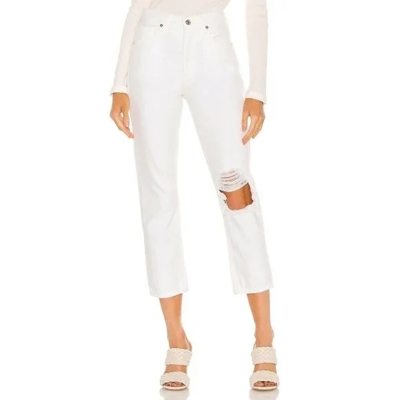 Citizens of Humanity Distressed Charlotte Crop White Fiori Jeans, Size 26 - Picture 1 of 14